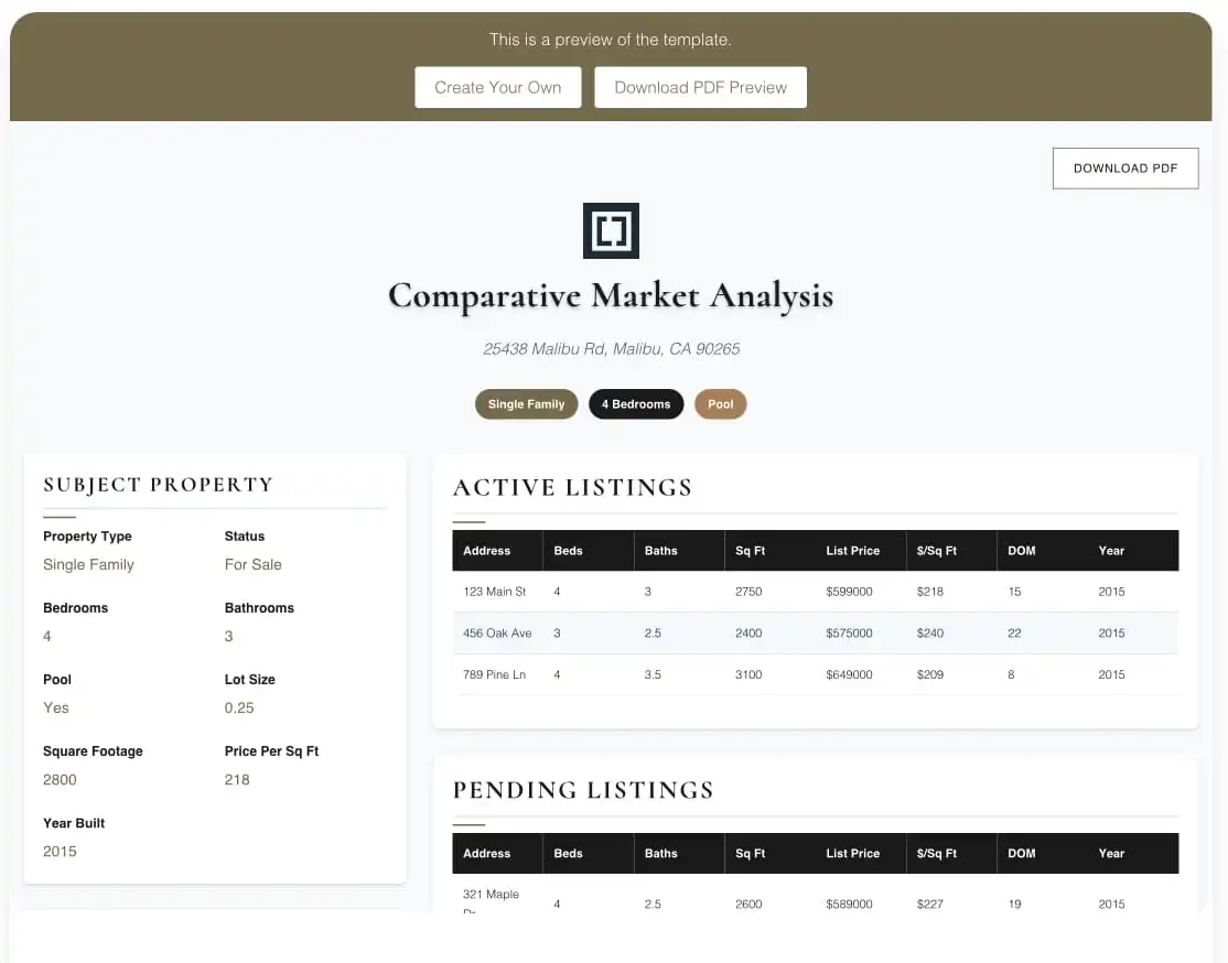 Aspen CMA Template Preview