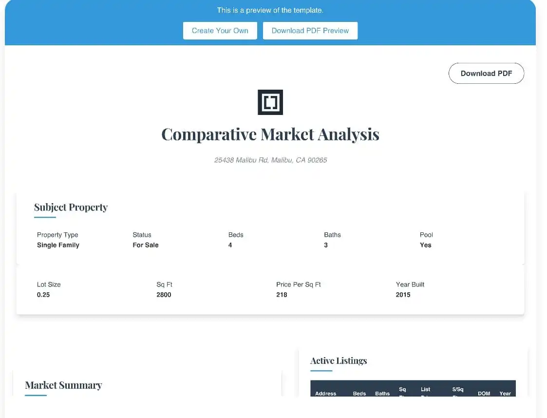 Oakwood CMA Template Preview