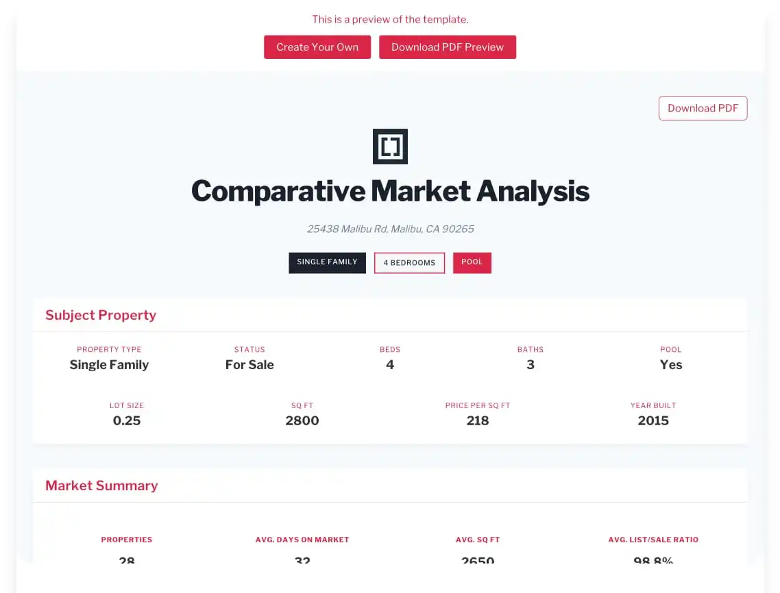 Vista CMA Template Preview